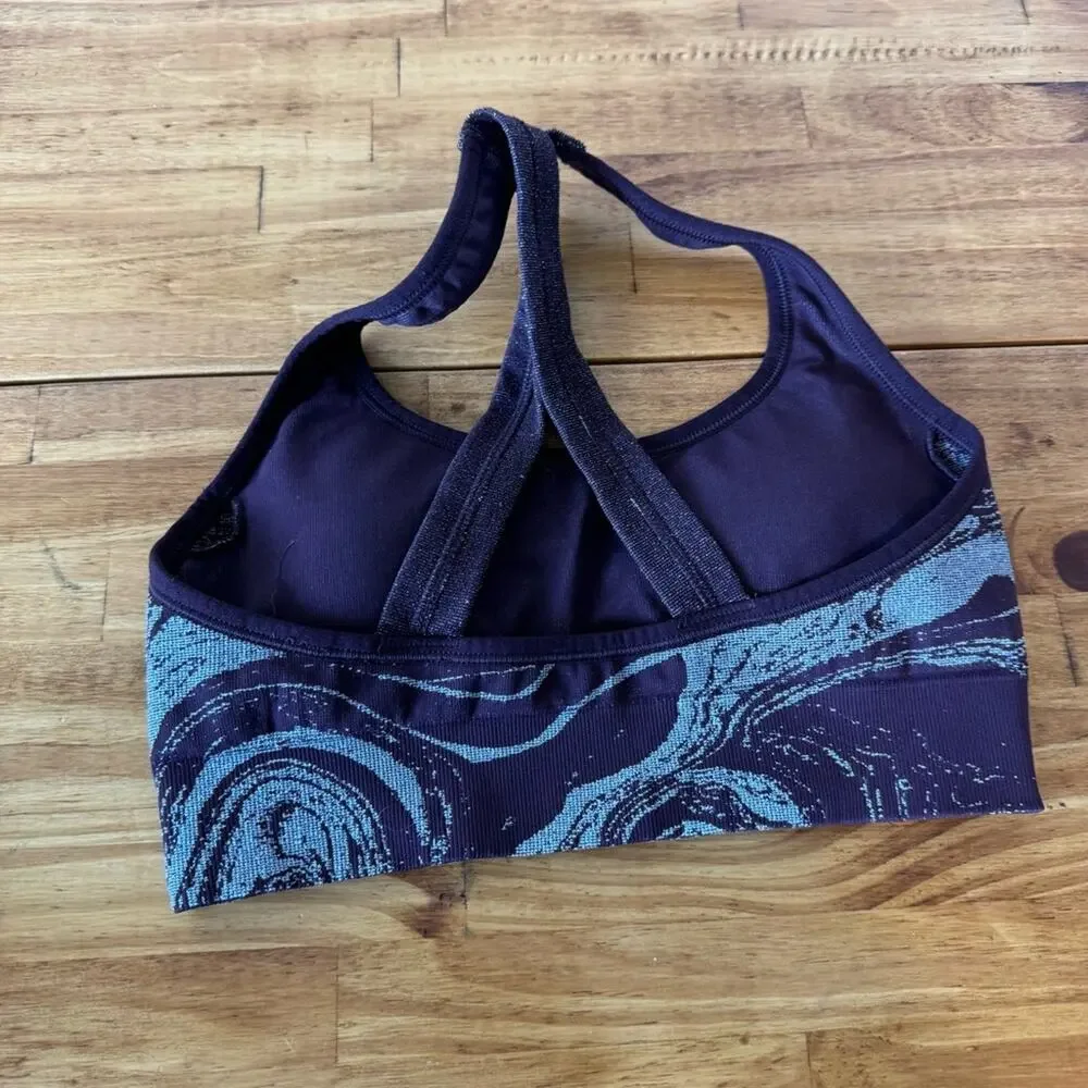 Athleta Spiced Cabernet Aurora Shine Cross Back Seamless Knit Sports Bra Size XS